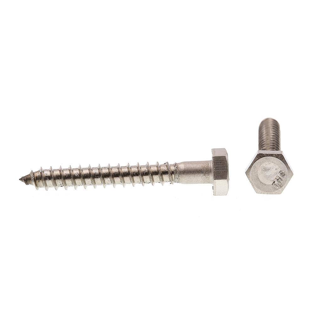 1/4 in. x 2 in. Hex Drive Hex Head Grade-18 to Grade-8 Stainless Steel Lag Screw (25-Pack) - Hercitys