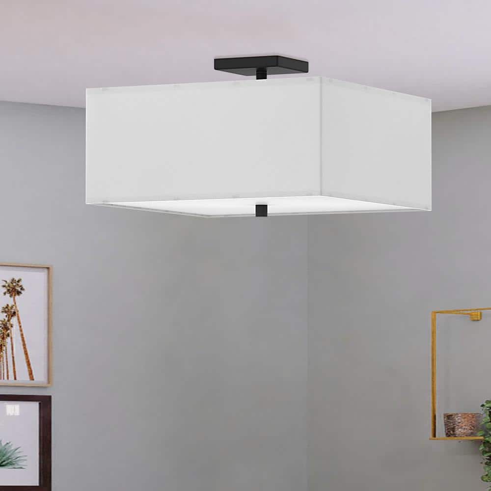 17 in. 4-Light White Fabric Square Semi-Flush Mount Light - Hercitys