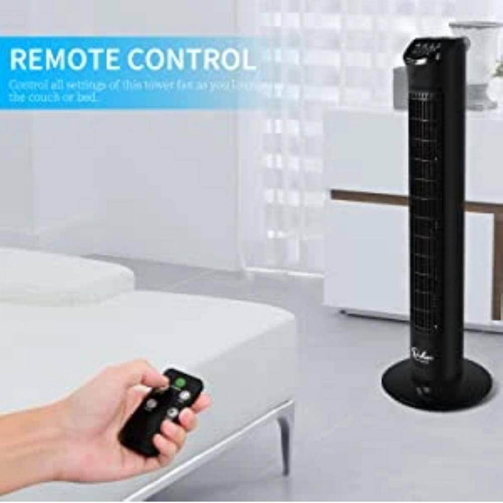 32 in. 3 Fan Speeds Tower Fan in Black Finish Electric Oscillating 3-Modes, 9-Air Flow Settings with Remote Control - Hercitys