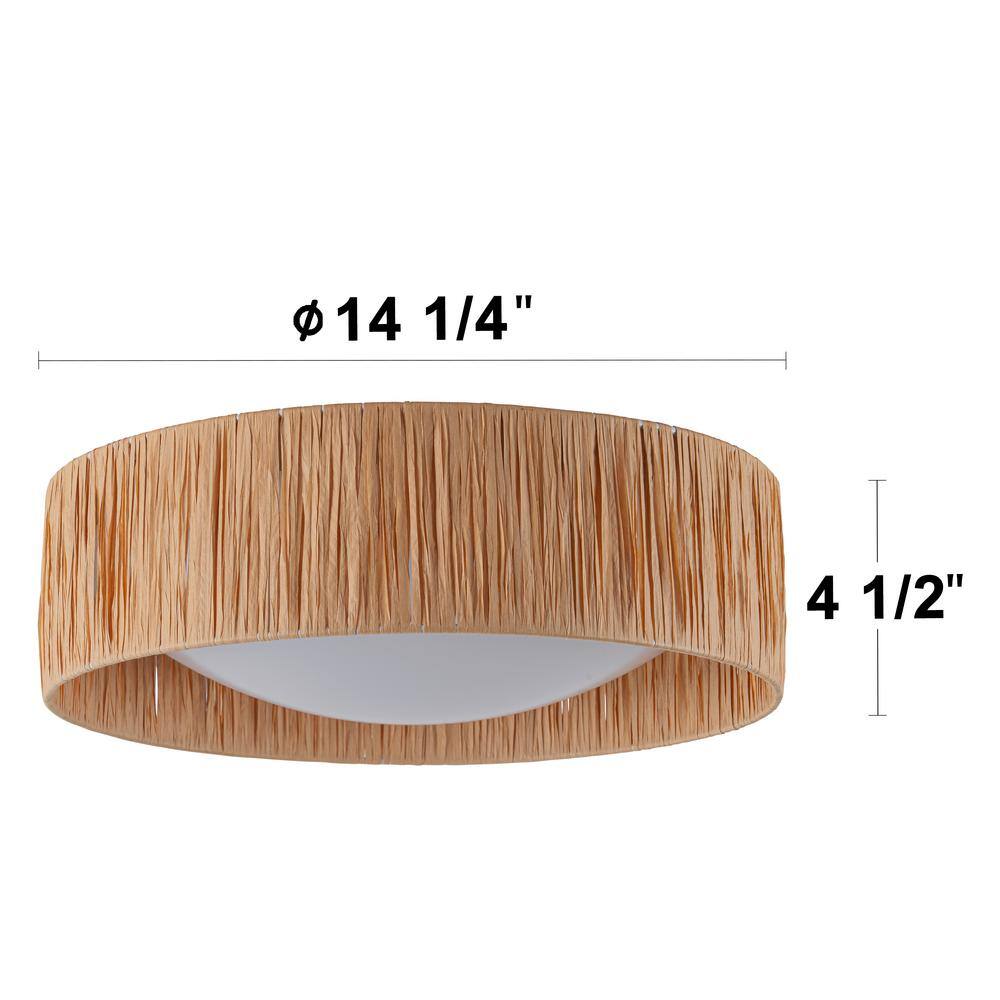 14.25 in. Farmhouse 3CCT LED Flush Mount Ceiling Light with Paper Rope Shade - Hercitys