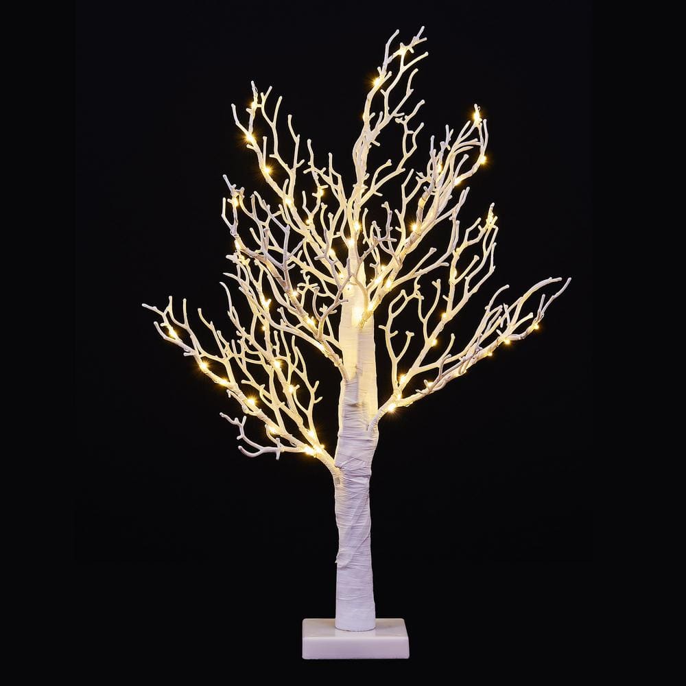 2 ft. Lighted Birch Tree Bonsai 70 Mini LED Lights Artificial White Birch Tree, Plug in or Battery - Hercitys
