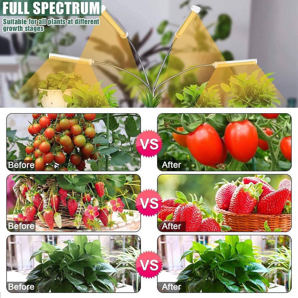 200-Watt Plant Grow Light Bulb Specialty Code 420 LEDs with 15-63 in. Adjustable Tripod Stand 4-Heads Auto On/Off - Hercitys