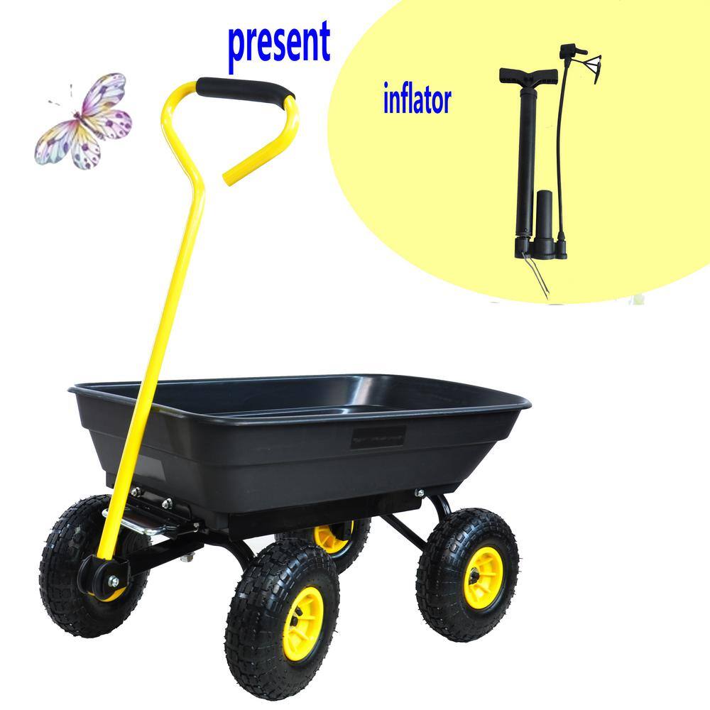 2.5 cu.ft. Metal Garden Cart with Steel Frame and Pneumatic Tire, Black - Hercitys