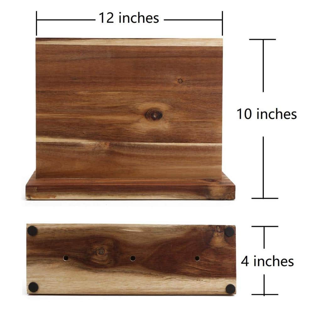 16-Knife 12 in. x 10 in. Magnetic Knife Holder, Acacia Wooden Magnetic Knife Block with Strong Enhanced Magnetic Strip - Hercitys