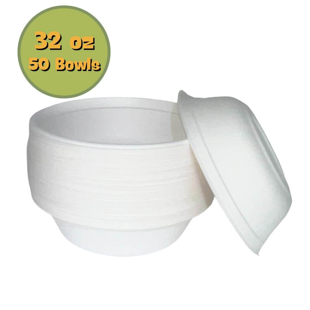 100% Compostable 32 oz. Unbleached Disposable Paper Bowls 50-Pack - Hercitys