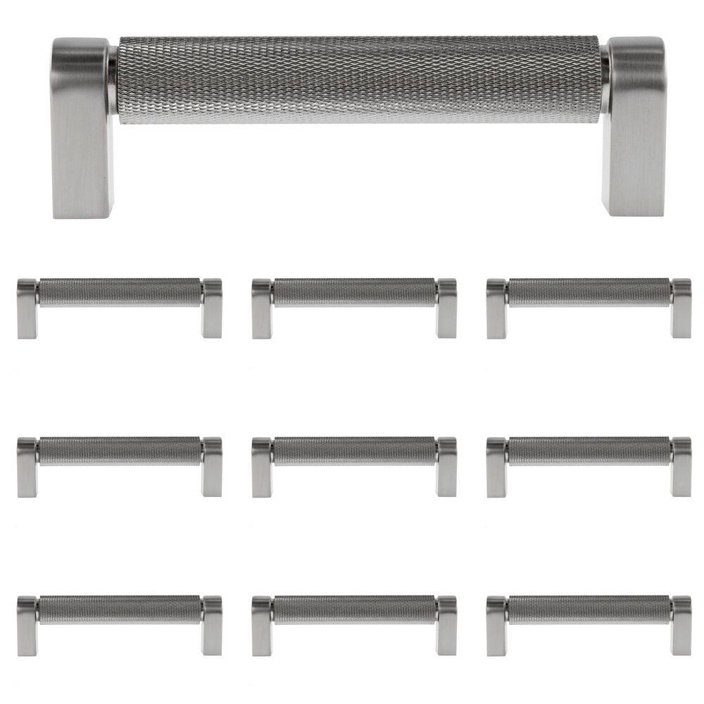 10-Pack Kent Knurled 4 in. (102 mm) Center-to-Center Industrial Satin Nickel Bar Drawer Pull - Hercitys