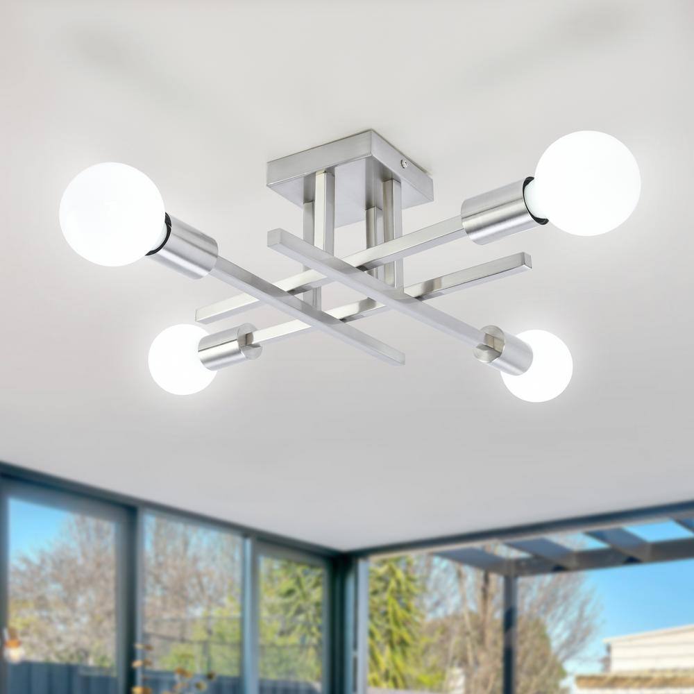 18.11 in. 4-Light Modern Sliver Nickel Semi- Flush Mount for Corridor Bedroom with No Bulbs Included - Hercitys