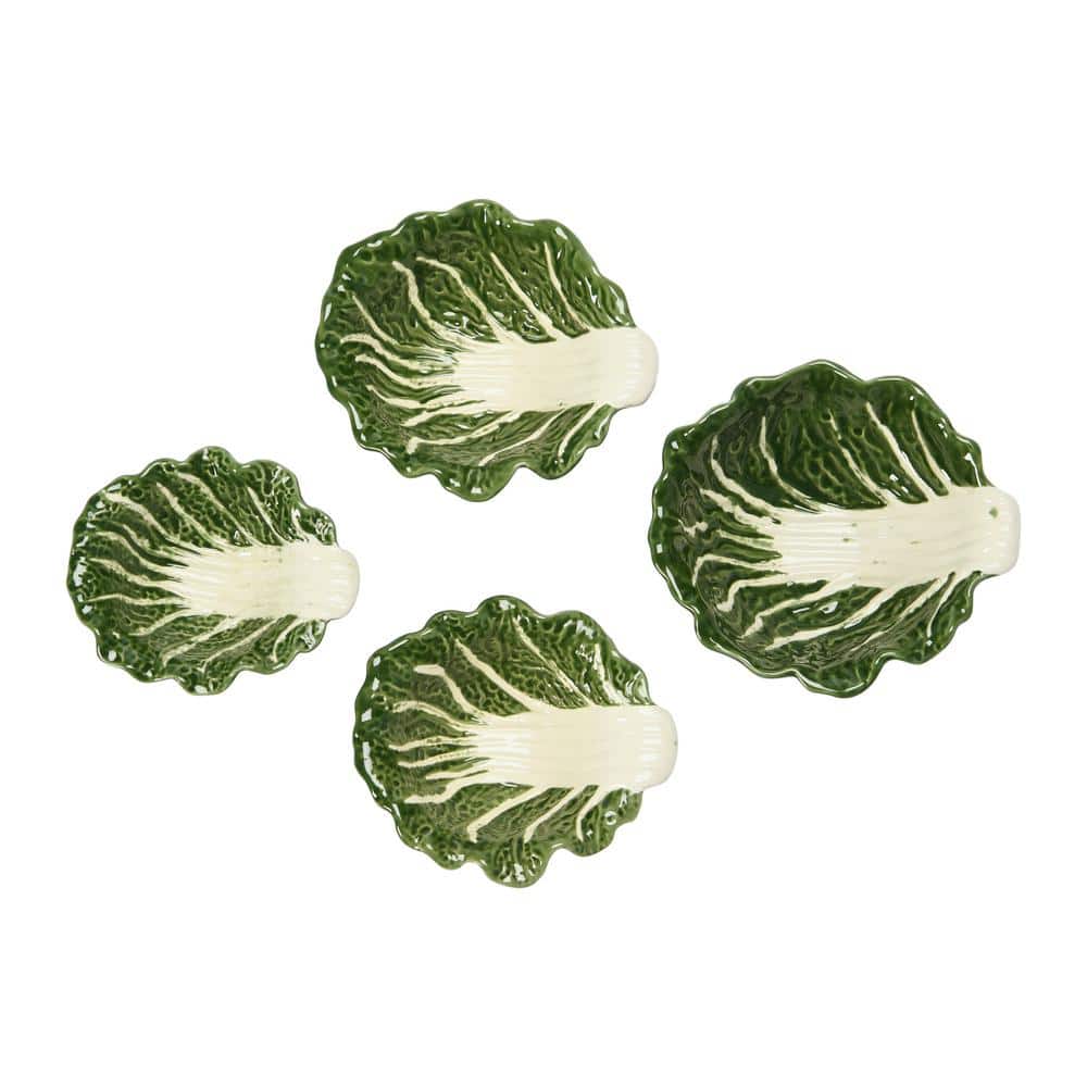 5.5 in. 6.8 fl. oz. Green Hand-painted Cabbage Shaped Stoneware Serving Bowls (Set of 4) - Hercitys