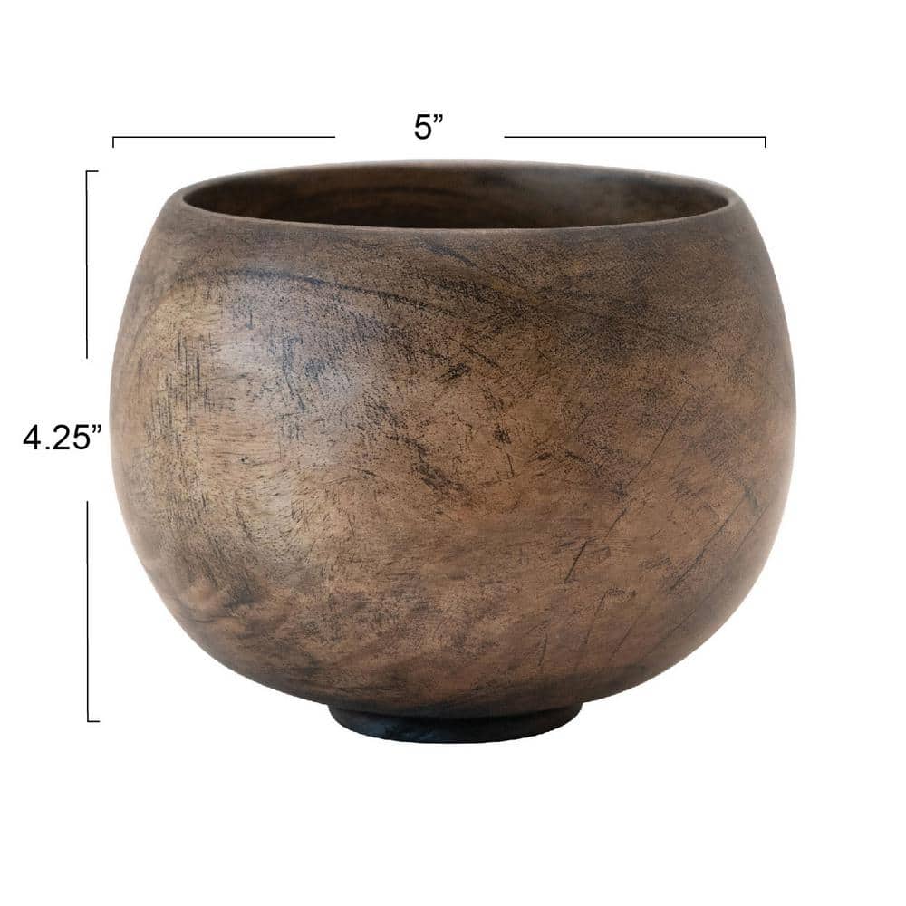 5 in. 57 oz. Walnut Stained Finish Mango Wood Bowl - Hercitys