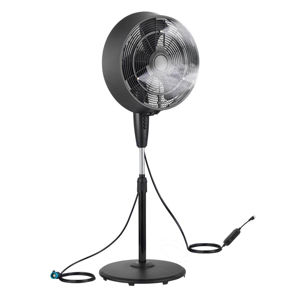 18 in. 3 Speeds Outdoor Misting Pedestal Fan in Black with 80° Oscillation 1600 CFM for up to 500 sq. ft - Hercitys