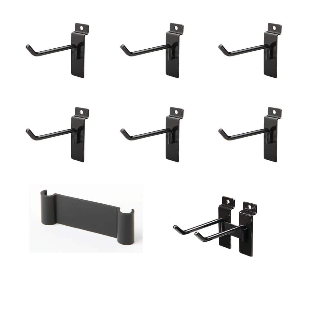 4 in. Metal Slat Wall Hooks in Black (6/Bag) - Hercitys