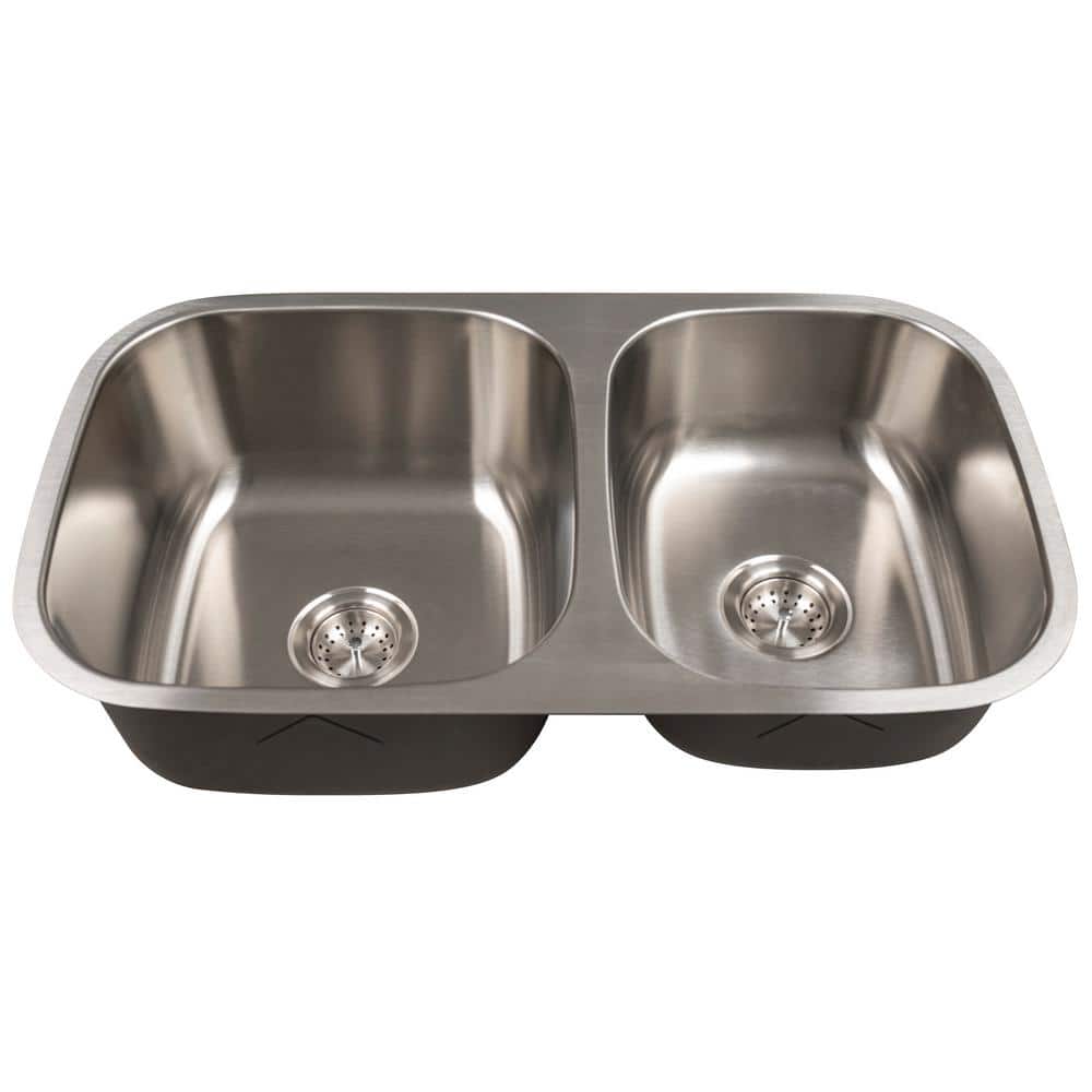 32 in. Undermount 60/40 Double Bowl 18 Gauge Stainless Steel Kitchen Sink with Strainer - Hercitys