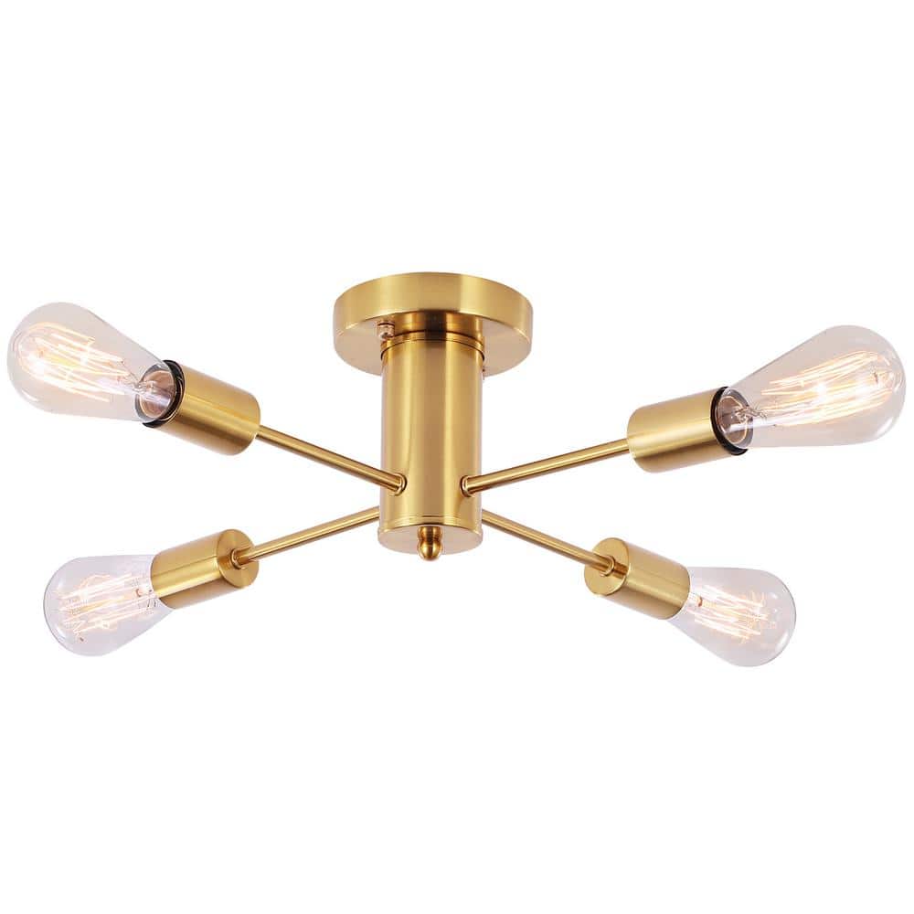 17.5 in. 4-Light Gold Sputnik Transitional Flush Mount Ceiling Lights - Hercitys