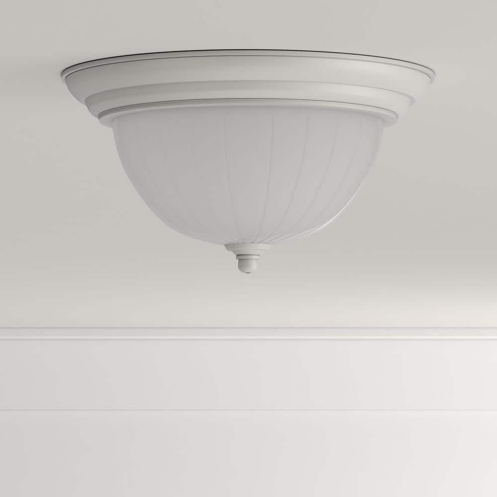 1-Light White Flush Mount with Etched Ribbed Glass - Hercitys