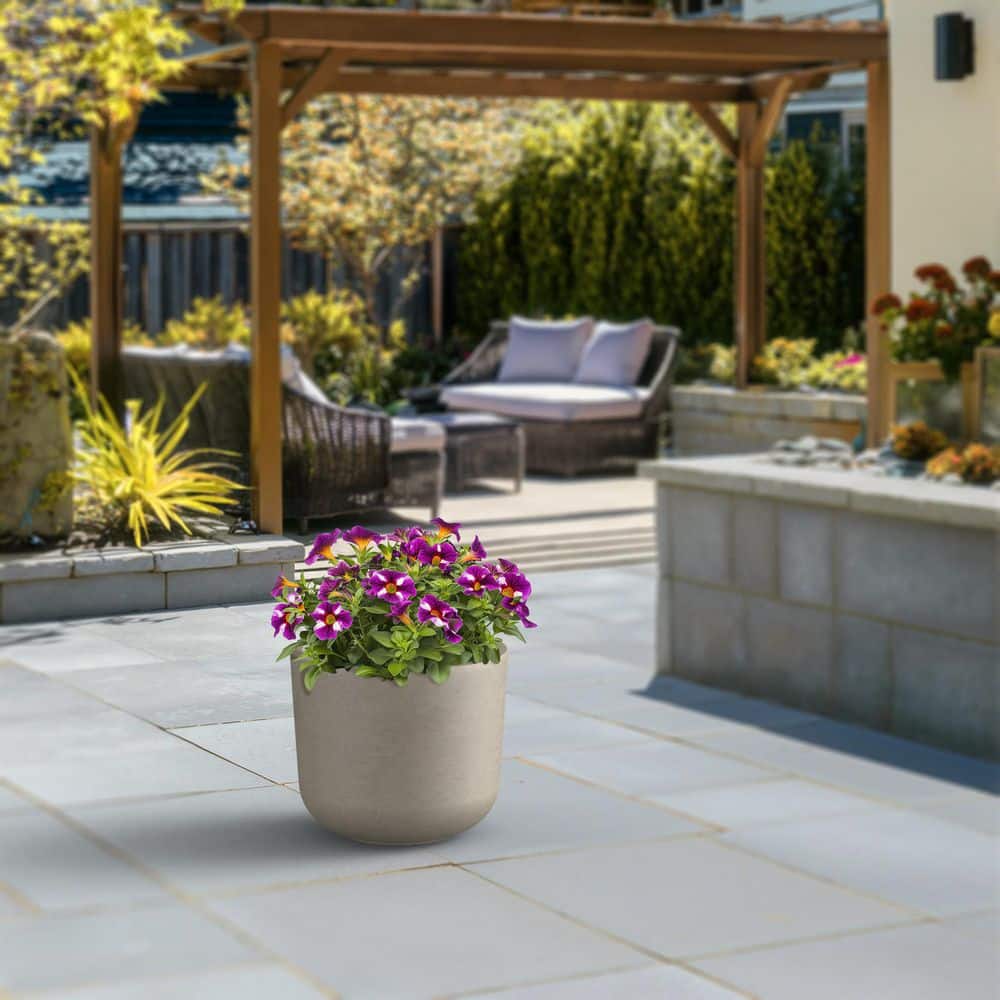 13.5 in. Medium Light Gray(Premium Inner) Concrete Round Planter/Pot with Drainage Holes - Hercitys