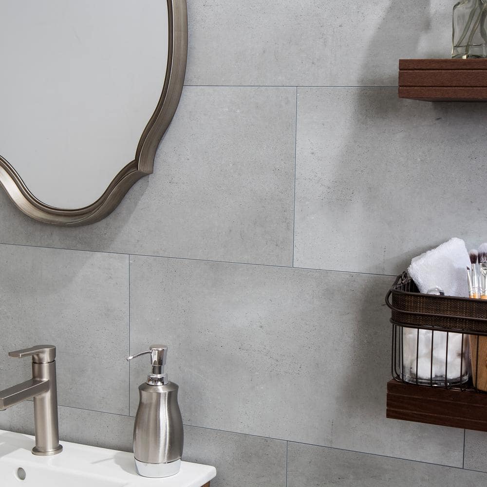 23.23 in. L x 11.1 in. W Frost Nickel No Grout Vinyl Wall Tile (17.9 sq. ft./case) - Hercitys