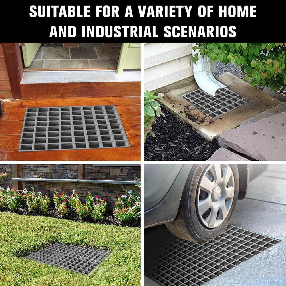 10.6 in. x 10.6 in. x 1 in. Gray Fiberglass Molded Grating, Paver,1.5 in. x 1.5 in. x 1 in. (4-Pack) - Hercitys