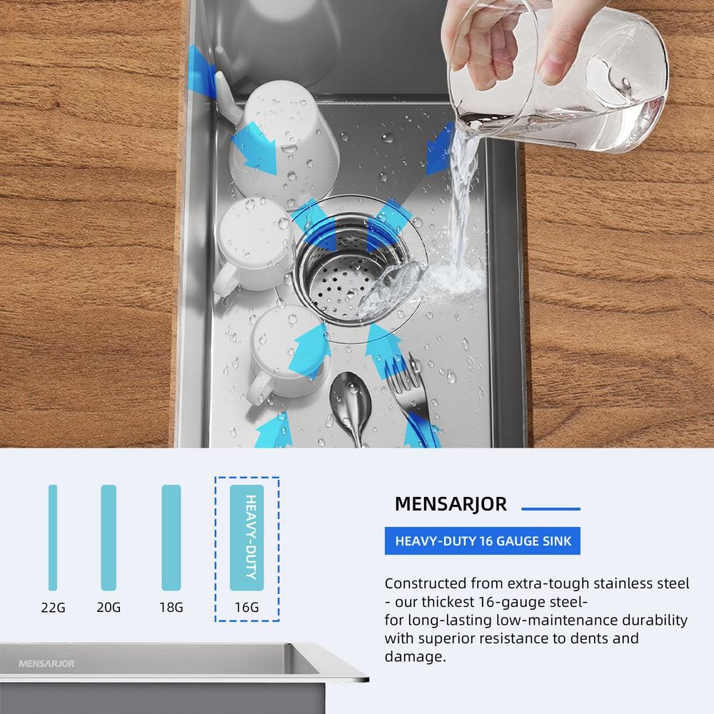 10 in. Undermount Single Bowl 16-Gauge Handmade Stainless Steel Kitchen Sink with Strainer Basket - Hercitys