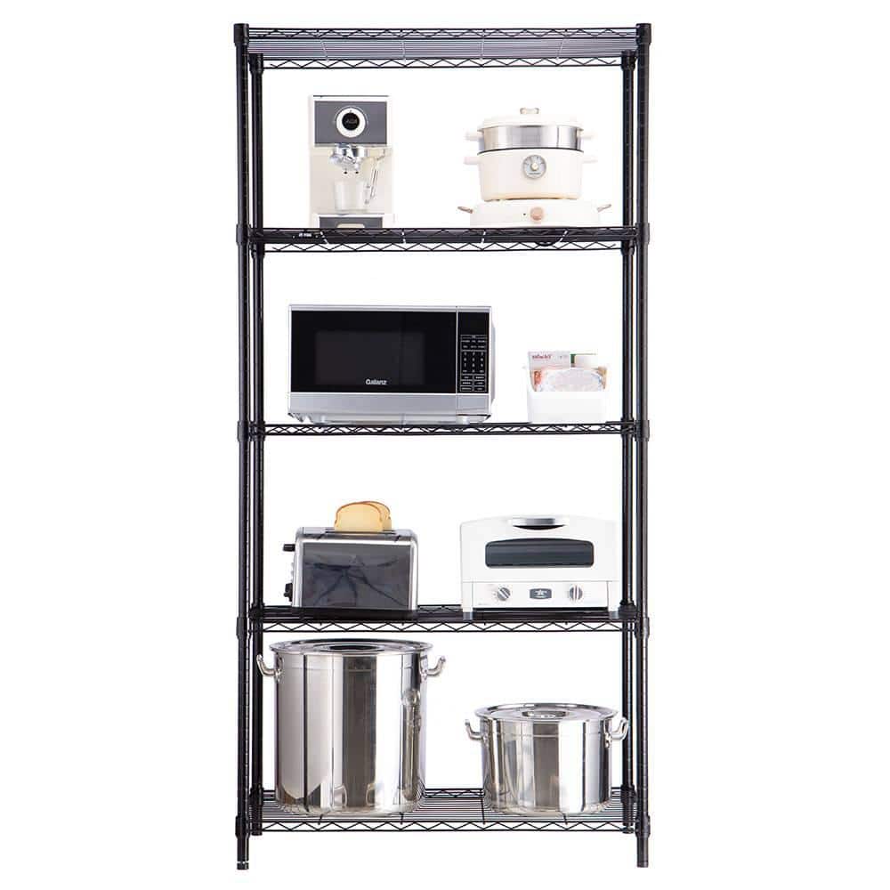 5-Tier Steel Wire Shelving Unit Black Coating Finish - Hercitys