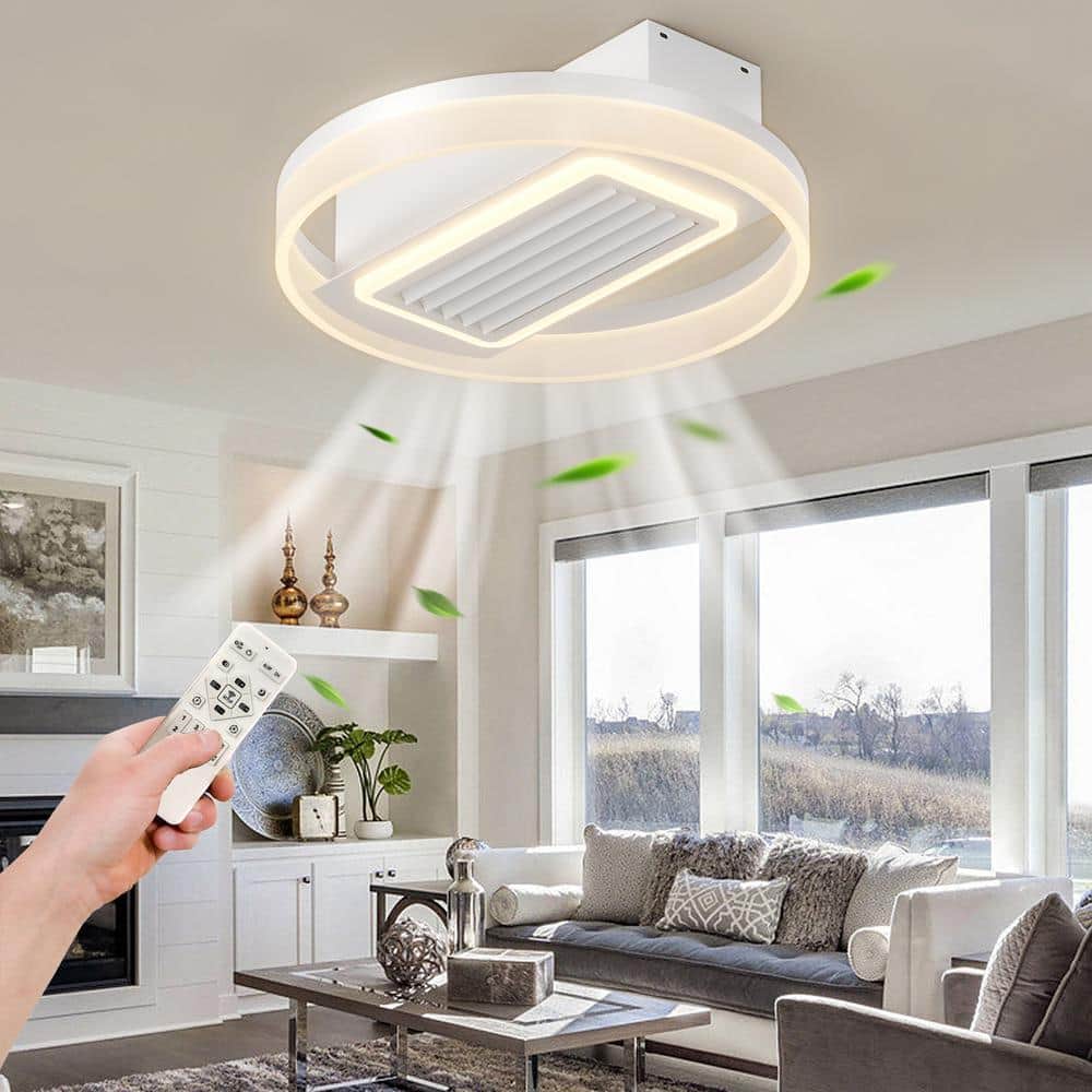 20 in. Integrated LED Modern Indoor Leafless Flush Mount White Ceiling Fan Light with Removable and Washable - Hercitys