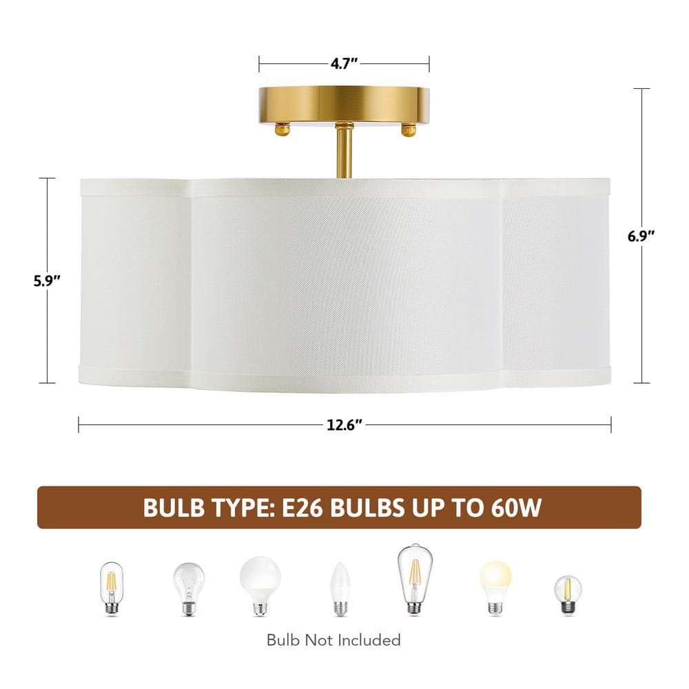 12.6 in. 4-Light Fabric Semi Flush Mount Ceiling Light Fixture with Fabric Shade, Acrylic Diffuser and E26 Bases - Hercitys