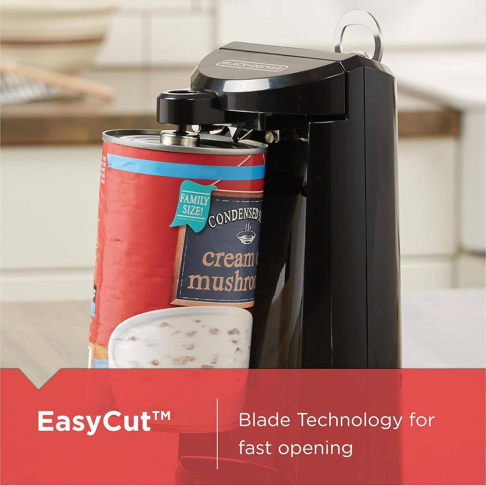 1-Touch Tall Electric Can Opener, Removable Multi-Tool with Knife Sharpener, Bottle Opener, Pop-Top Remover, Black - Hercitys