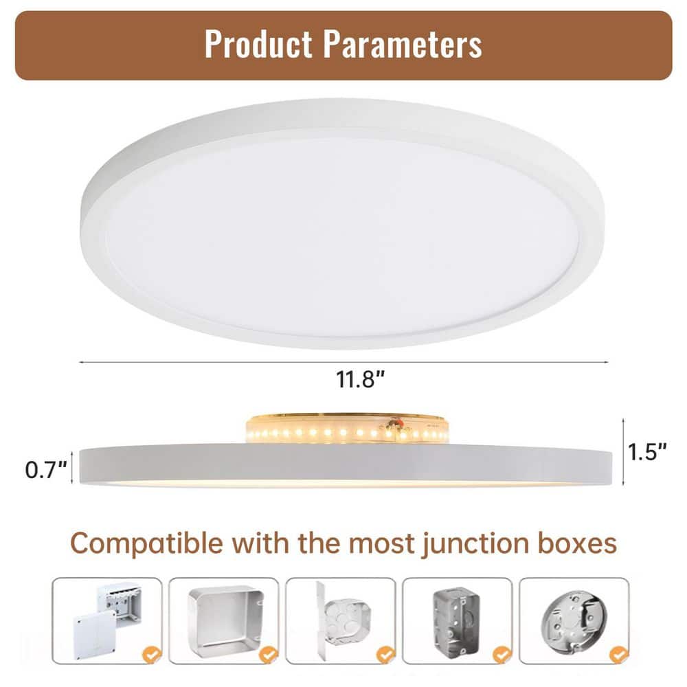 12 in. 20-Watt Modern White Integrated LED Flush Mount with White ABS Shade - Hercitys
