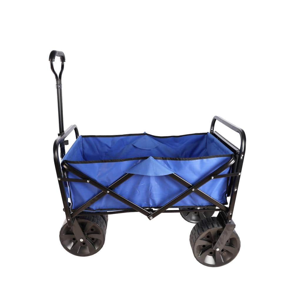 4.5 cu. ft. Blue Metal Folding Wagon, Shopping Beach Garden Cart - Hercitys