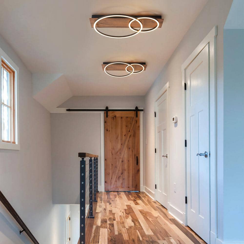 23.6 in. 2-Light Farmhouse Wood Integrated LED Flush Mount Ceiling Light - Hercitys