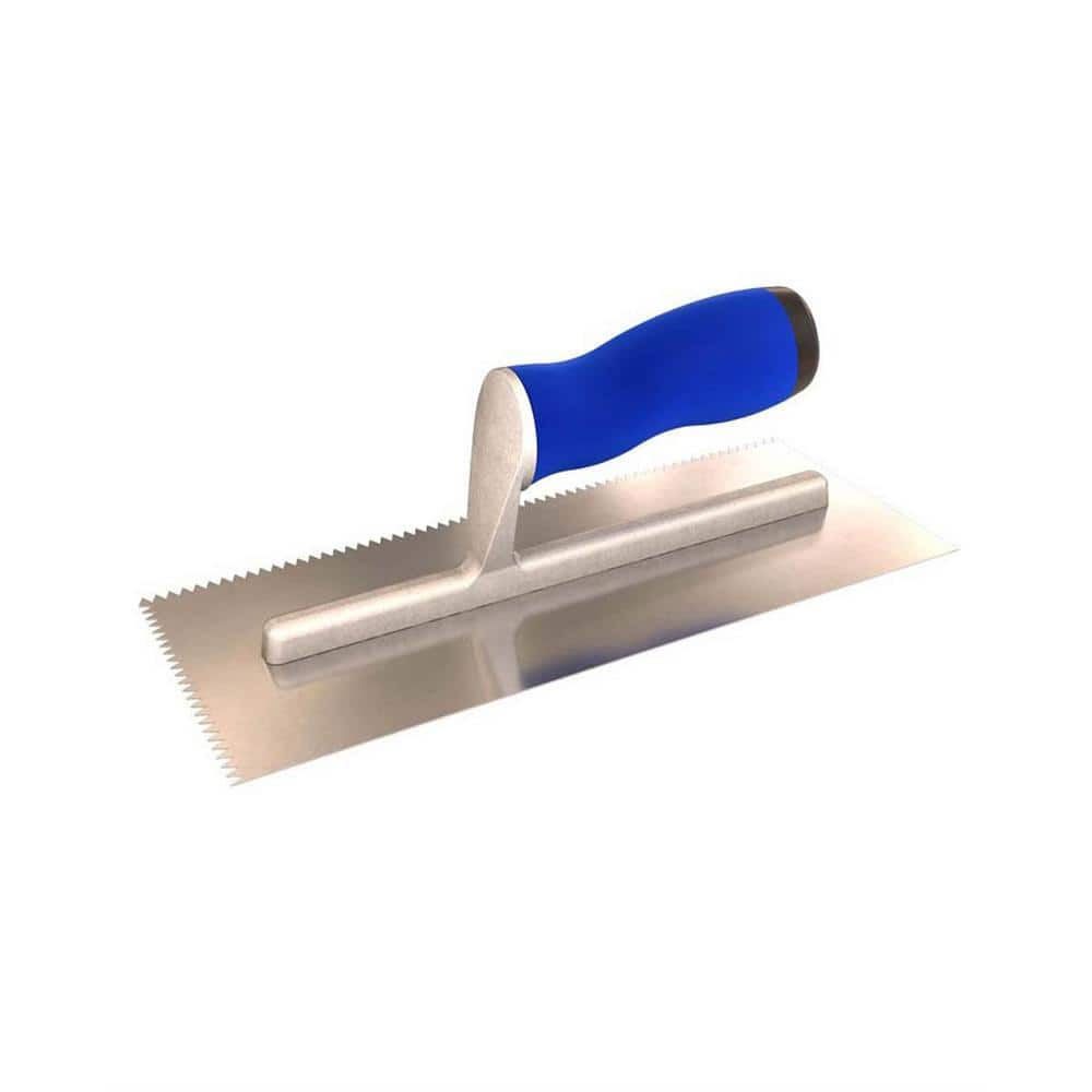 11 in. x 4-1/2 in. V-Notched Margin Trowel with Notch Size of 5/32 in. x 3/16 in. with Comfort Grip Handle - Hercitys