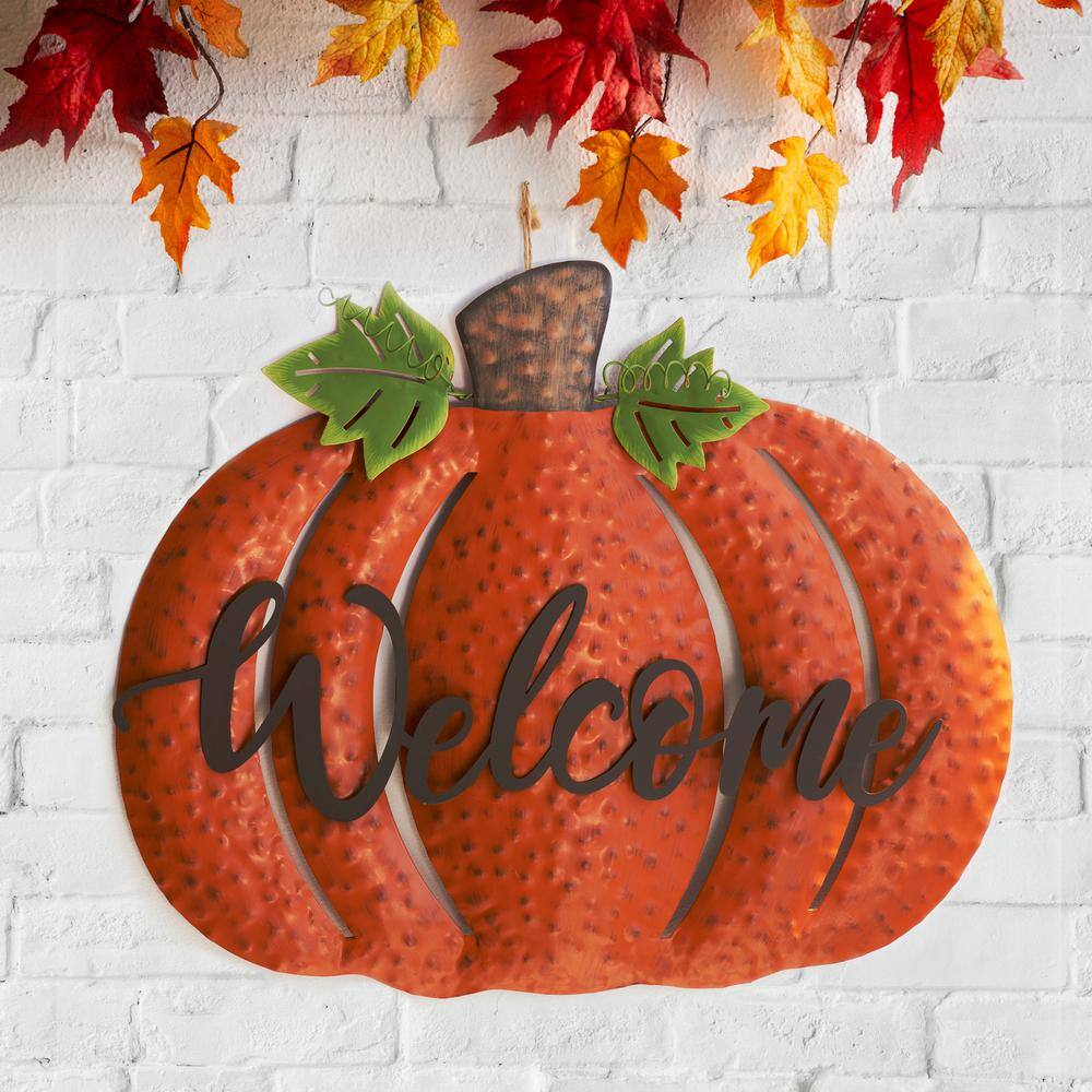 29.72 in. H Fall Metal Pumpkin Yard Stake/Standing/Hanging Sign (KD, 3-Function) - Hercitys