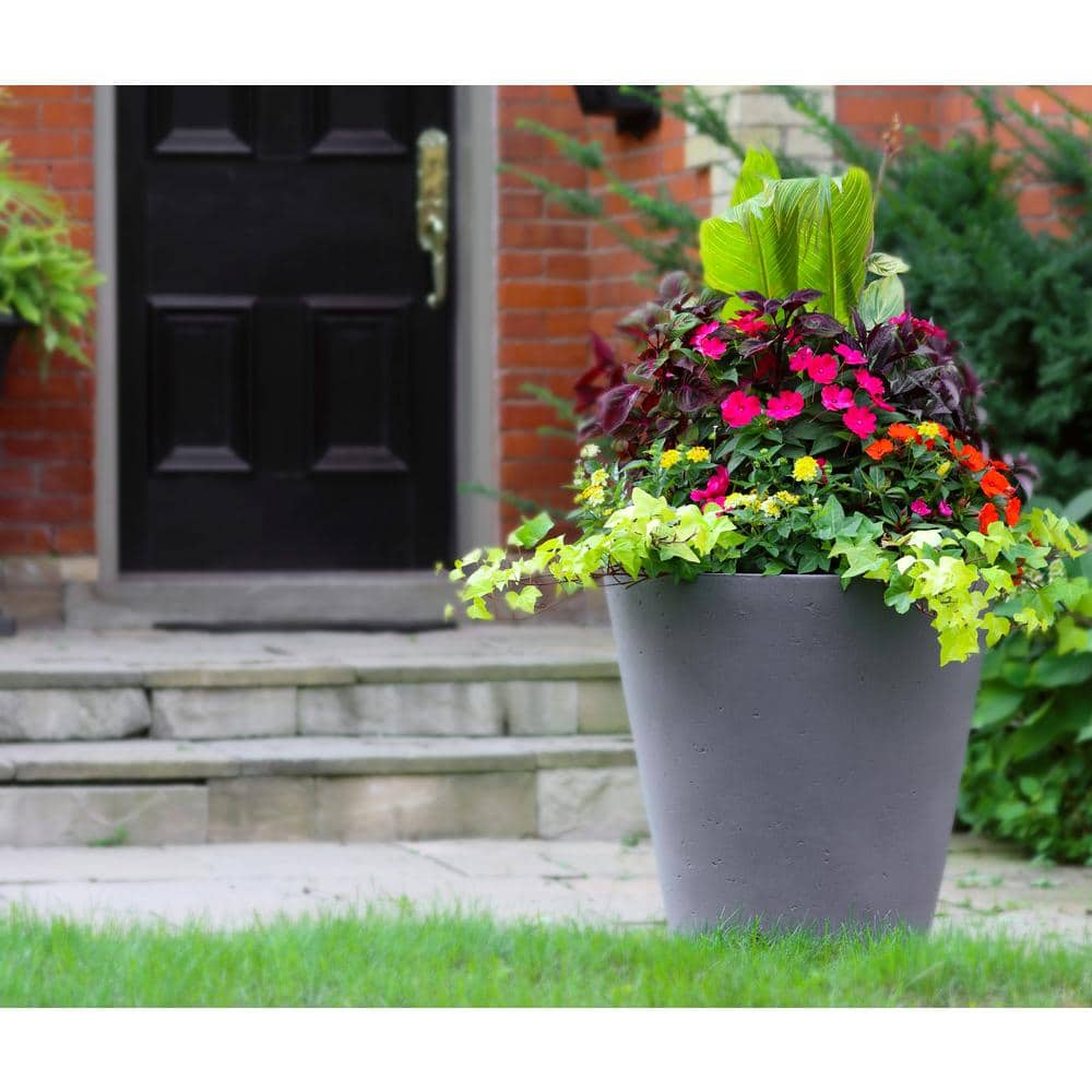 26.5 in. H x 26 in. Taupestone Concrete Texture Crete Polyethylene Self-Watering Planter - Hercitys