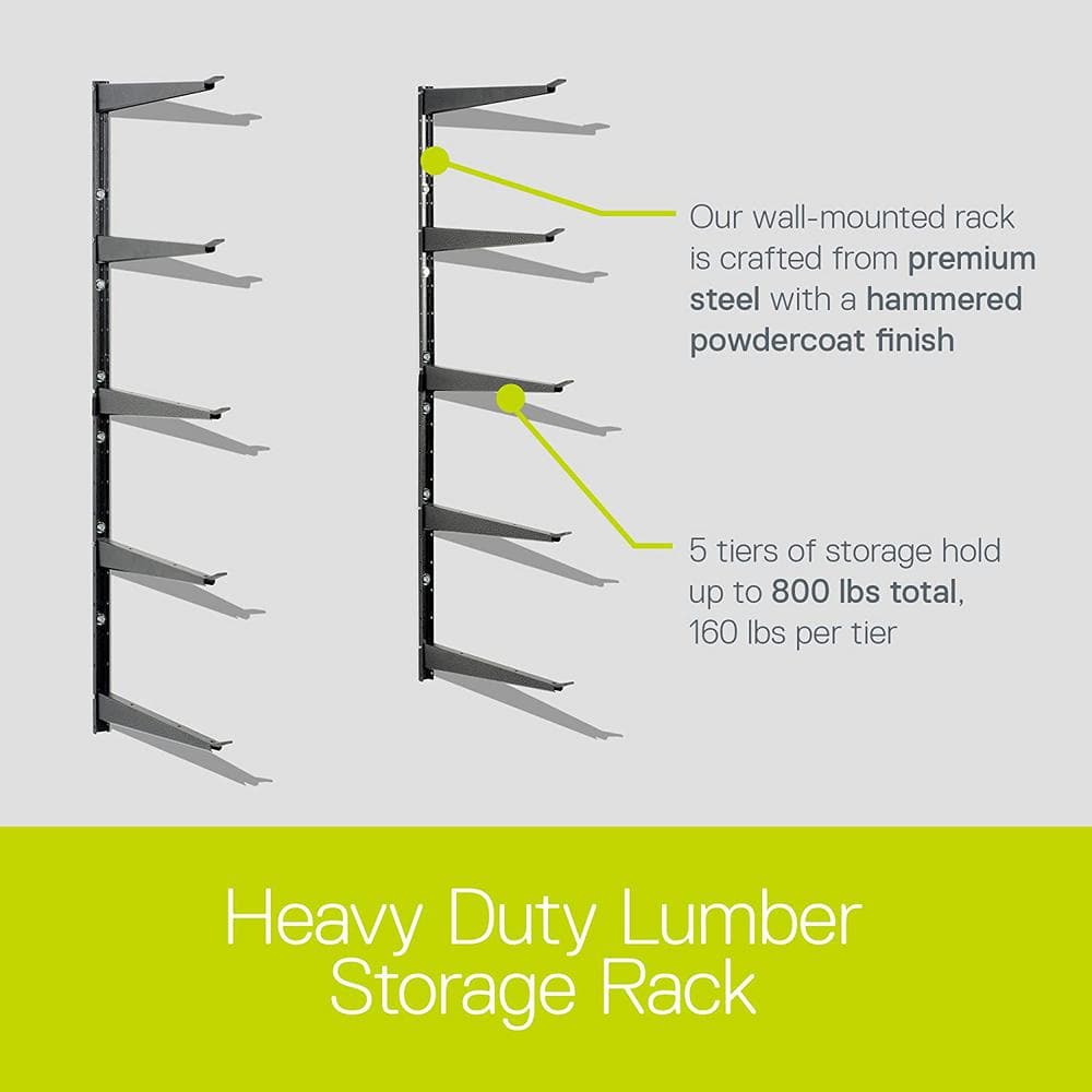 16 in. x 41 in. Heavy Duty Wall Rack, Adjustable 5 Tier Lumber Rack Holds 800 lbs. Steel Garage Wall Shelf with Brackets - Hercitys