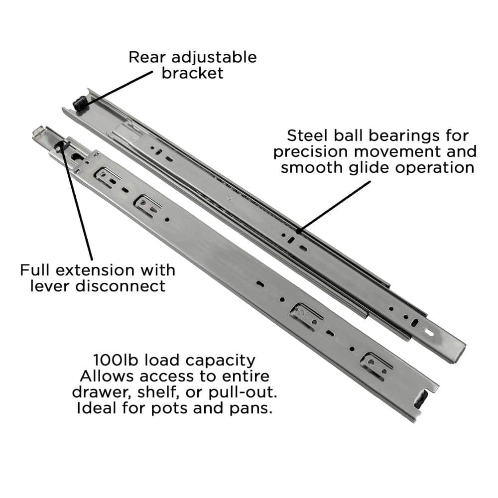22 in. Cadmium Side Mount Full Extension Drawer Slide (5 – Pairs) - Hercitys