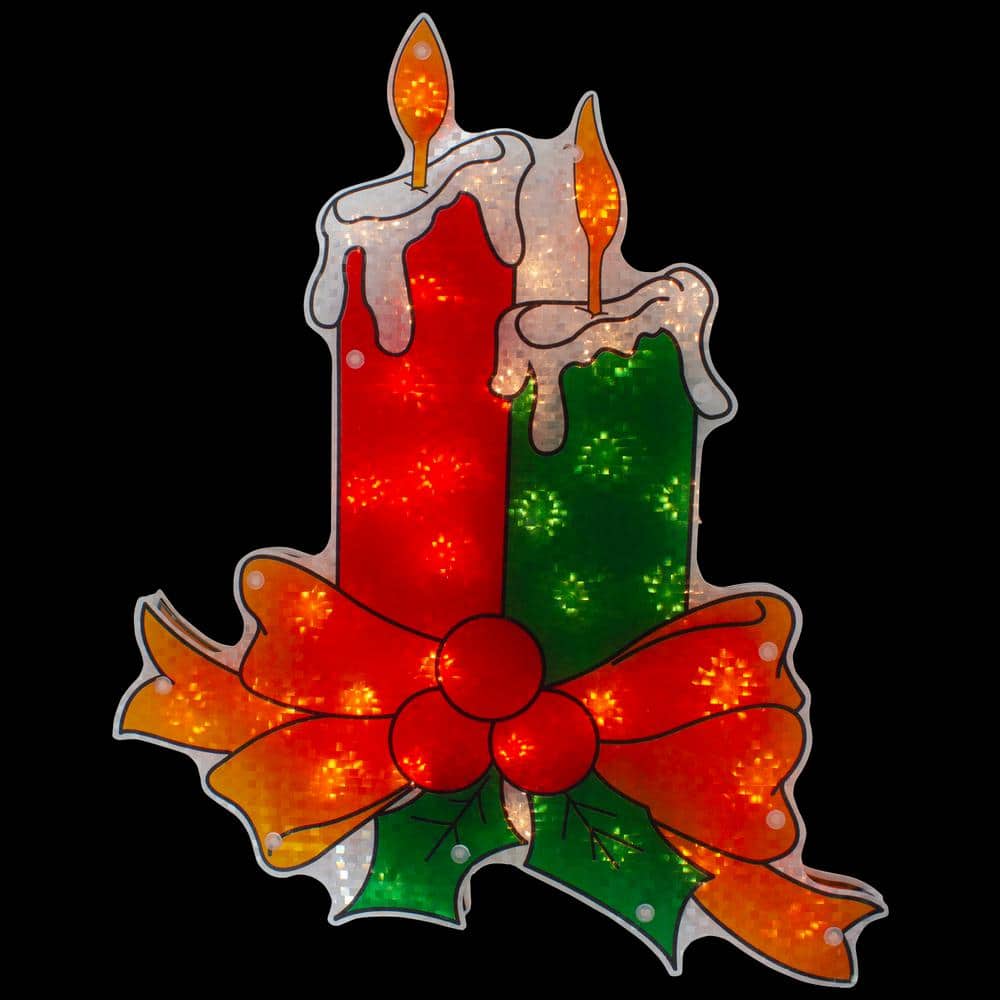 17 in. Lighted Holographic Candle Christmas Window Silhouette Decoration - Hercitys