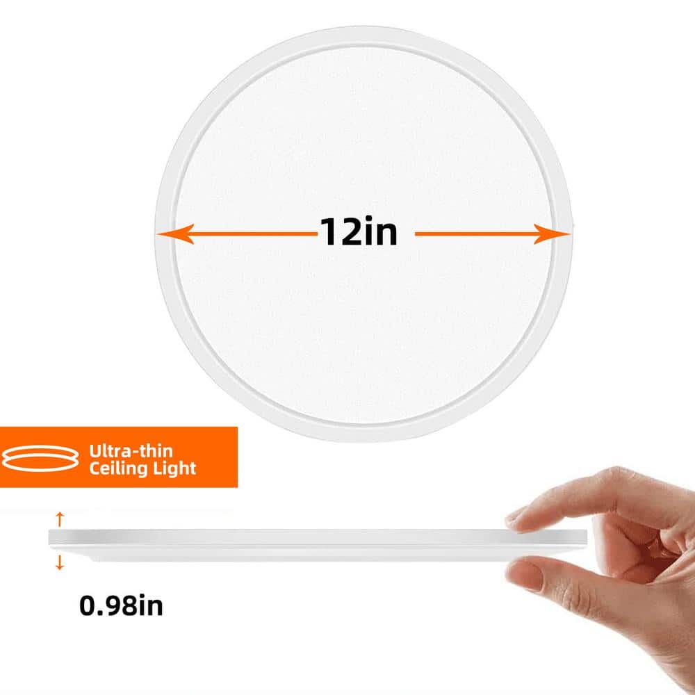 12 in. Modern White (3000K:4000K:5000K) 3CCT Selectable Integrated LED Flush Mount for Kitchens or Bedrooms (4-Piece) - Hercitys