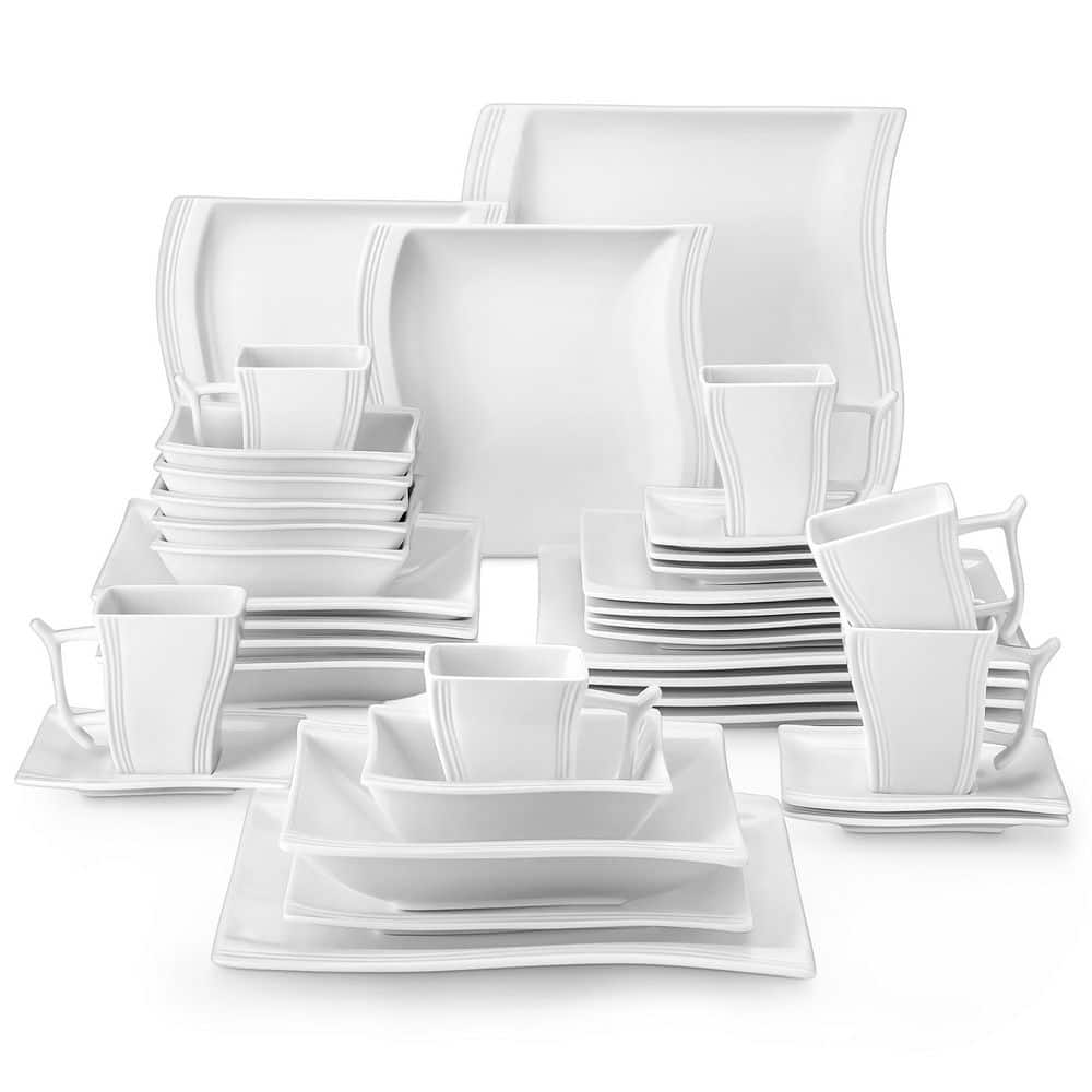 36-Piece Ivory White Porcelain Dinnerware Set Service for 6 Dining Set Tableware with Bowls Plates Cups and Saucers - Hercitys
