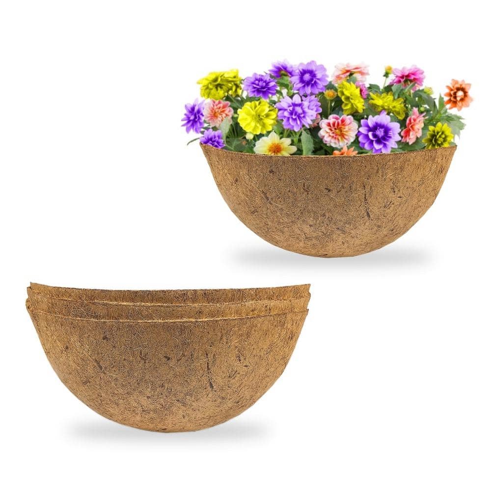 14 in. Dia Brown Coir Plant Fiber Hanging Basket Coco Liner (4-Pack) - Hercitys