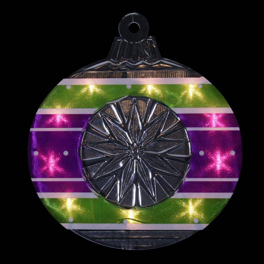 15.5 in. Lighted Shimmering Purple Green White and Silver Ornament Christmas Window Silhouette Decoration - Hercitys
