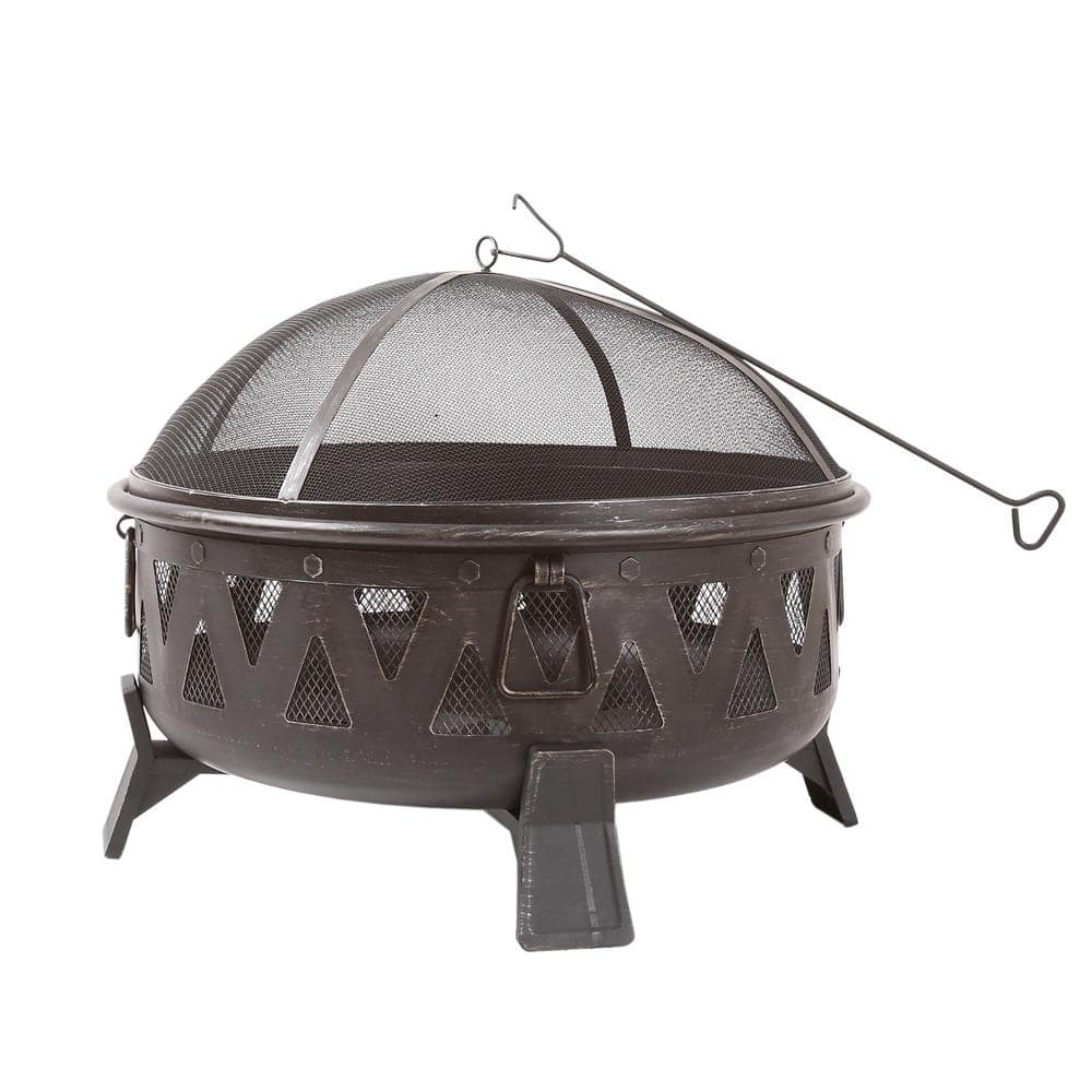 29.9 in. Outdoor Wood Burning Fire Pit Round Deep Bowl Fire Pit with Spark Screen Cover and Poker for Backyard Garden - Hercitys