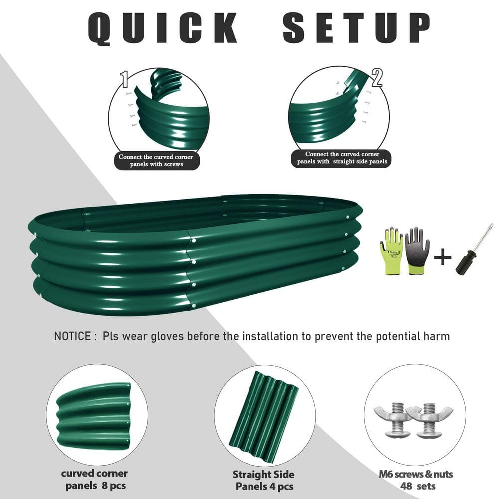 48 in. x 24 in. x 12 in. Galvanized Metal Raised Garden Bed in Green (2-Pack) - Hercitys