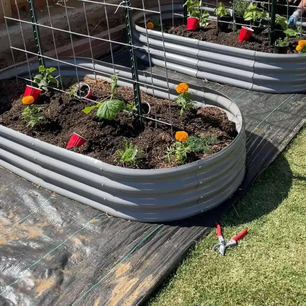 4 x 2 x 1 ft. Light Grey Oval Metal Raised Garden Bed (2-Pack) - Hercitys