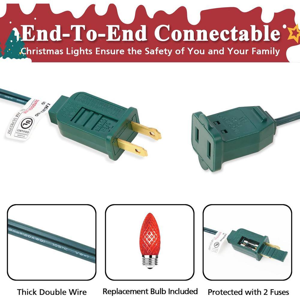 100 ft. 50 LED Indoor Outdoor String Light for House Roof Patio Tree, Multicolor - Hercitys