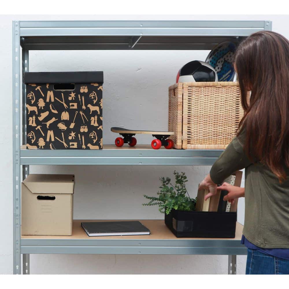 5-Tier Galvanized Steel Garage Storage Shelving Unit in Silver with HDF Racks (35.4 in. W x 71 in. H x 16 in. D) - Hercitys