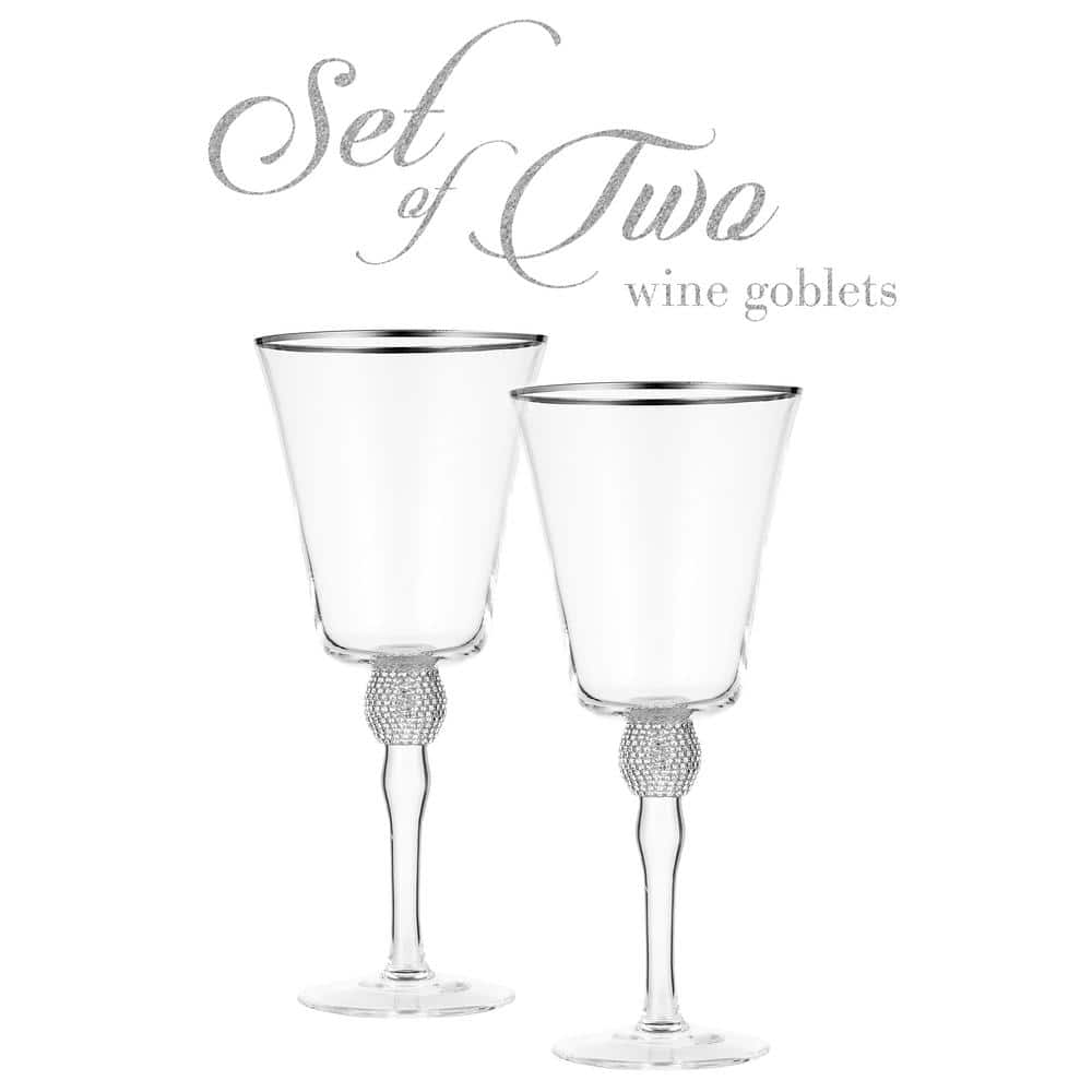 (Set of 2) Wine Glass 14.7 oz. with Rhinestone Design and Silver Rim - Hercitys