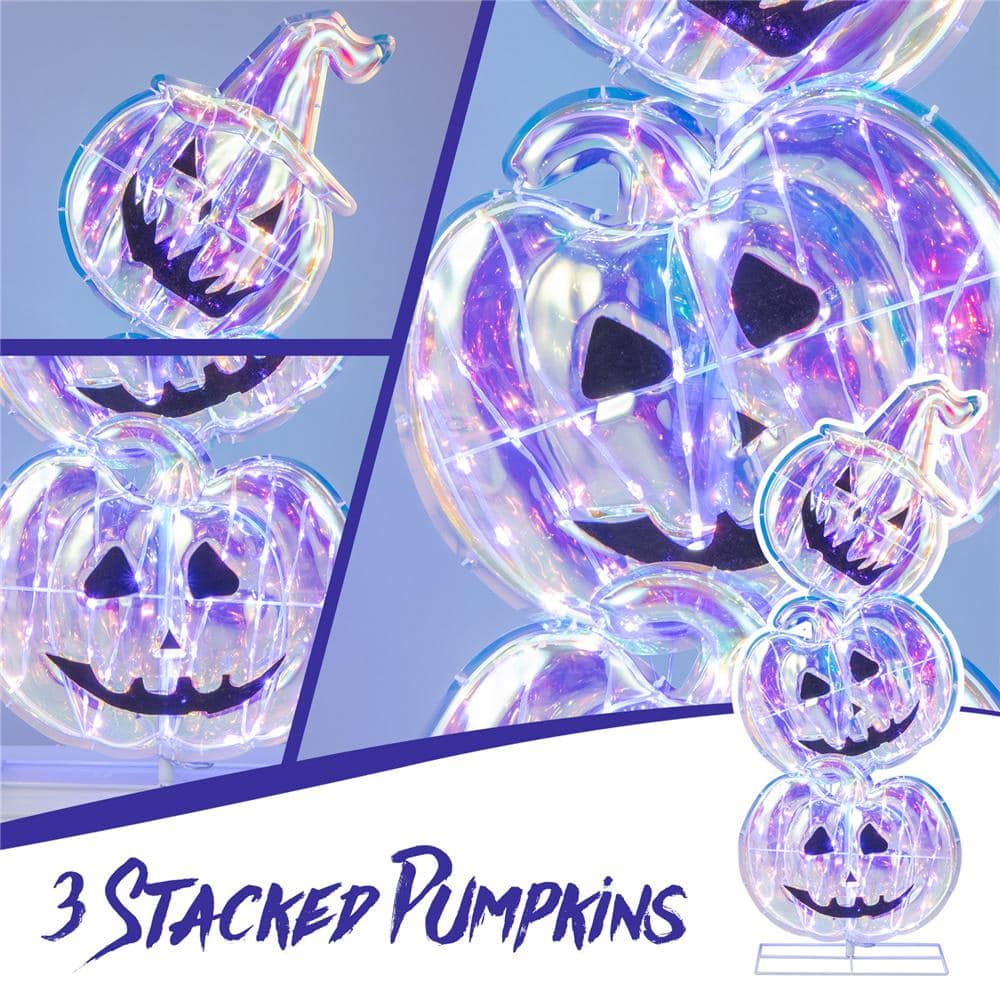 40.8 in. Prelit Plug in Halloween Stacked Pumpkins 150 LED Lighted with Base Standing Halloween Yard Sign - Hercitys