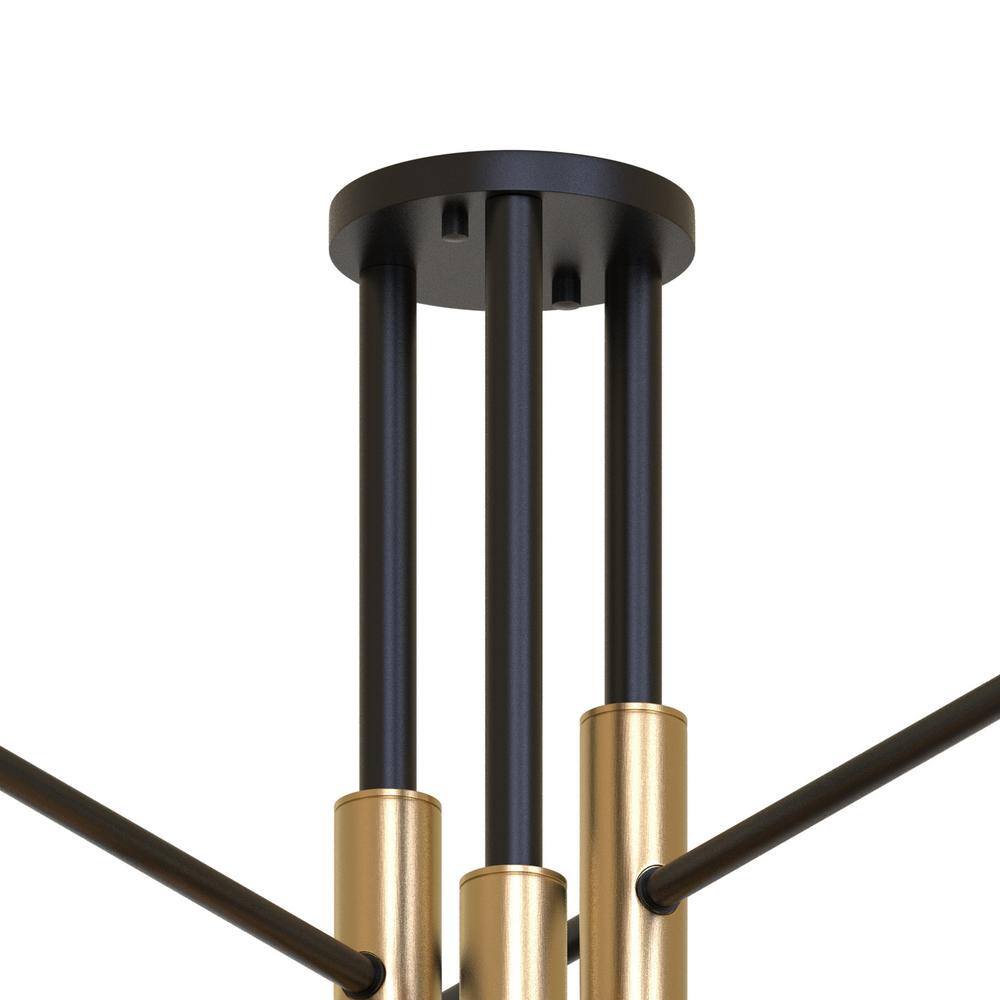 32.7 in. 6-Light Black Unique Modern Sputnik Semi-Flush Mount with Aged Brass Socket Cups - Hercitys