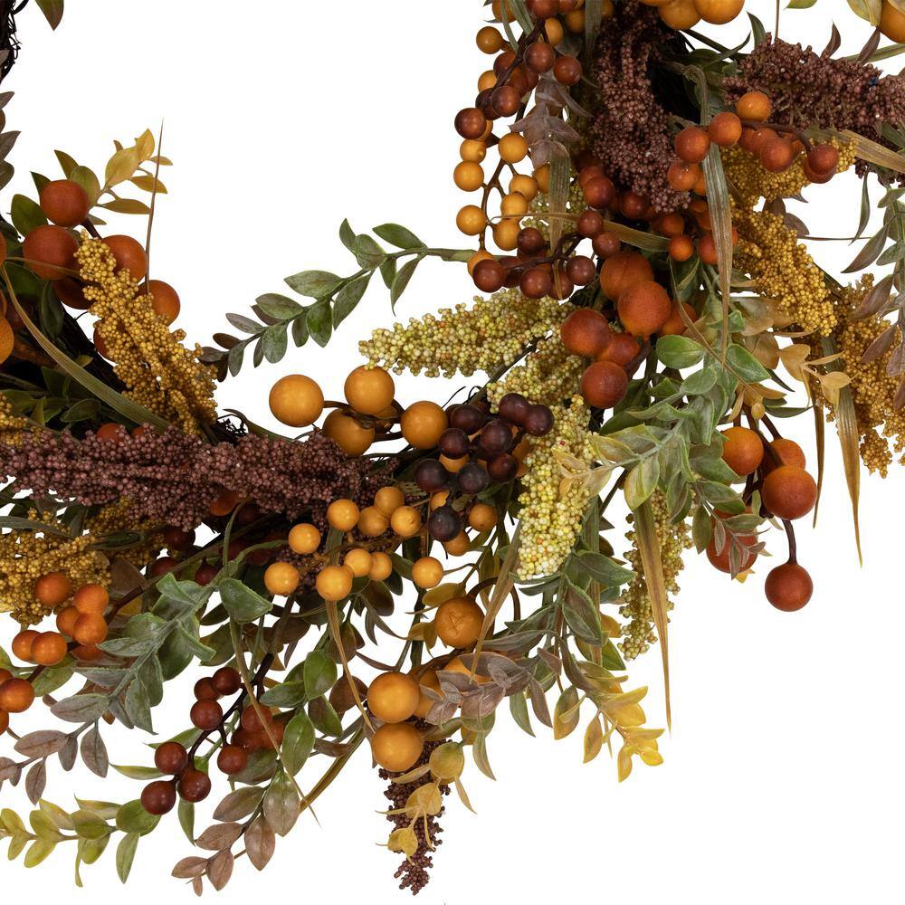 24 in. Unlit Real Touch️ Mixed Foliage and Berries Artificial Fall Harvest Wreath - Hercitys