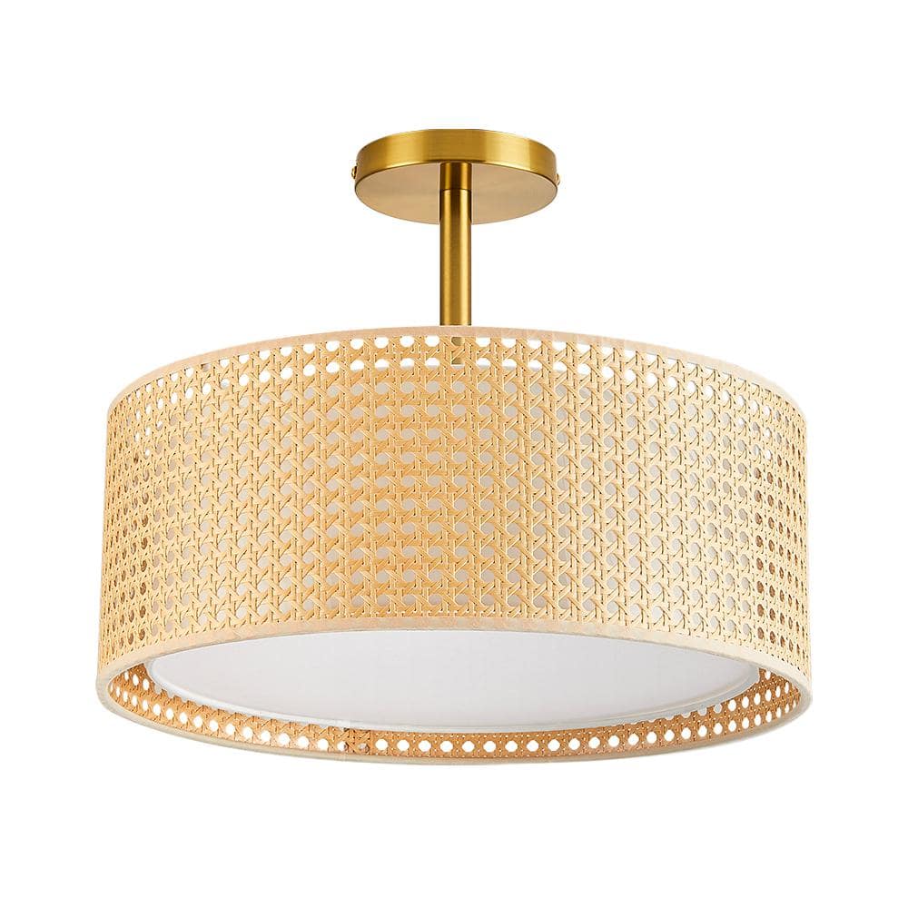 15.7 in. 3-Light Copper Rattan Semi-Flush Mount Ceiling Light - Hercitys