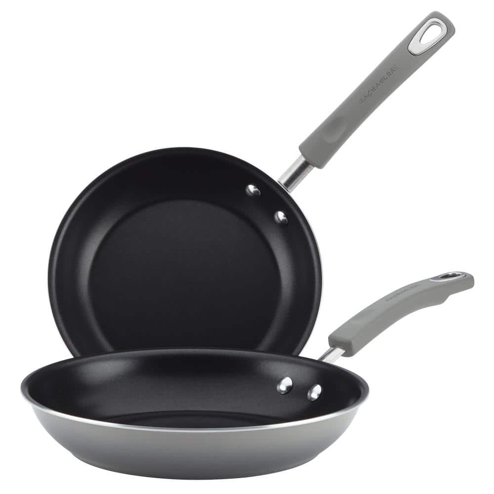 2-Piece Classic Brights Hard Enamel Aluminum Nonstick Skillet Set, 9.25 in. and 11 in., Sea Salt Gray Gradient - Hercitys